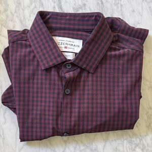 Mizzen+Main Men's Burgundy and Navy Checkered Shirt